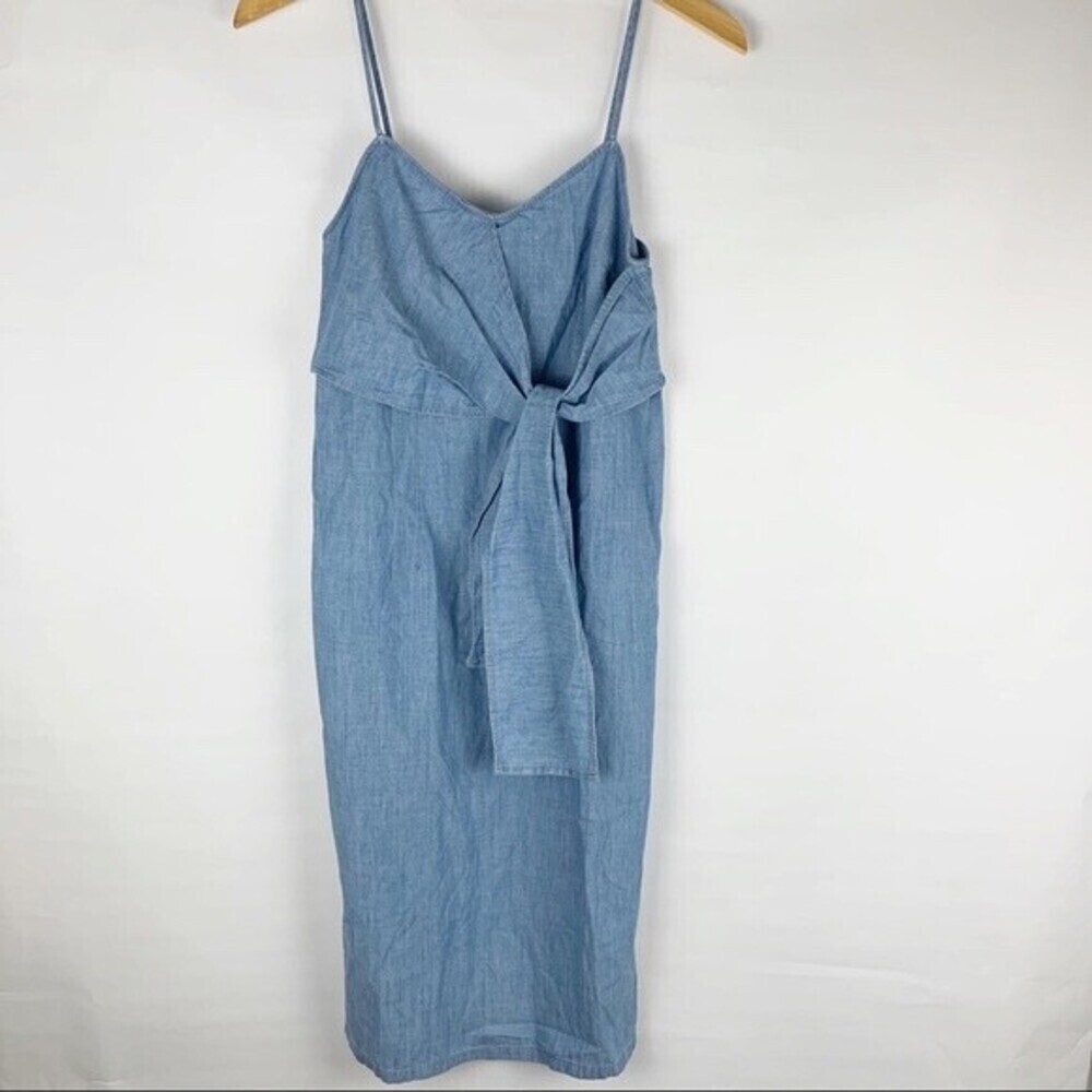 Topshop Denim Bow Tie Front Midi Dress In Light Blue Size 8